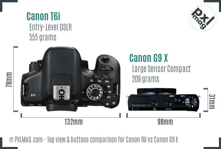Canon T6i vs Canon G9 X top view buttons comparison