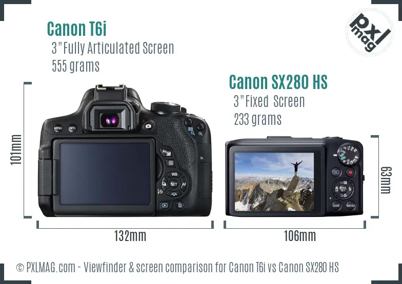 Canon T6i vs Canon SX280 HS Screen and Viewfinder comparison