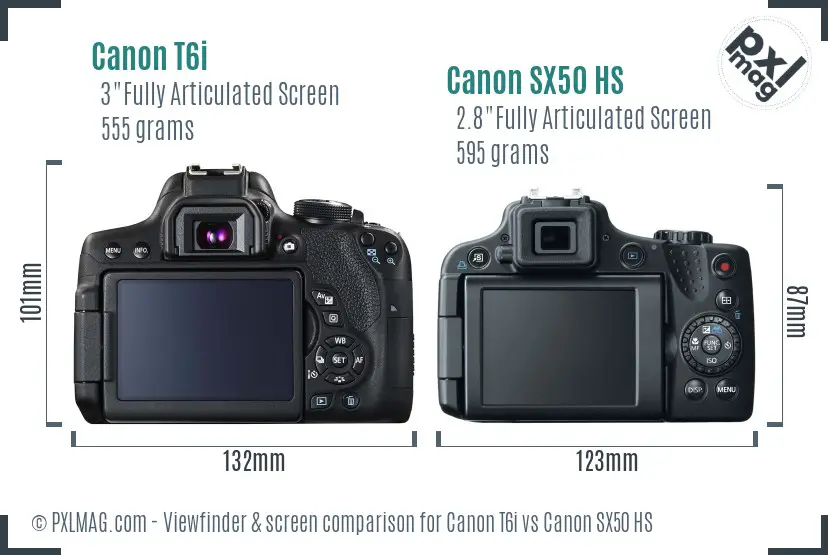 Canon T6i vs Canon SX50 HS Screen and Viewfinder comparison Canon T6i vs Canon SX50 HS Screen and Viewfinder comparison