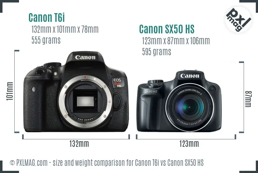 Canon T6i vs Canon SX50 HS size comparison Canon T6i vs Canon SX50 HS size comparison