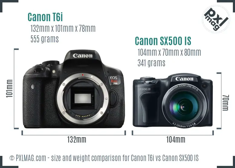 Canon T6i vs Canon SX500 IS size comparison