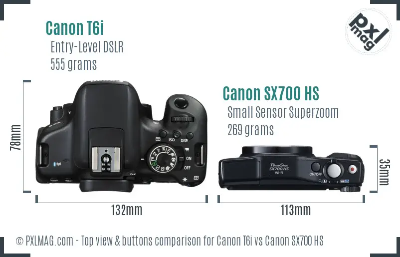 Canon T6i vs Canon SX700 HS top view buttons comparison