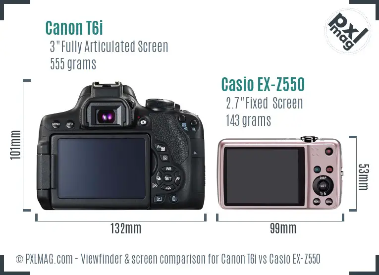 Canon T6i vs Casio EX-Z550 Screen and Viewfinder comparison
