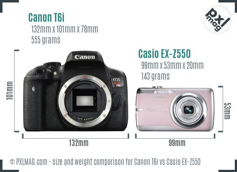 Canon T6i vs Casio EX-Z550 size comparison