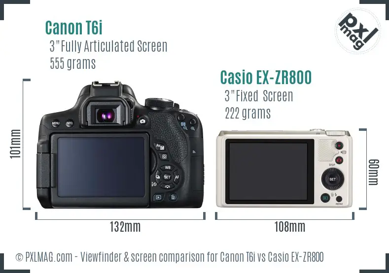 Canon T6i vs Casio EX-ZR800 Screen and Viewfinder comparison