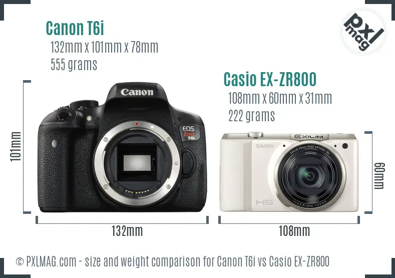 Canon T6i vs Casio EX-ZR800 size comparison