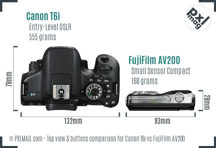 Canon T6i vs FujiFilm AV200 top view buttons comparison Canon T6i vs FujiFilm AV200 top view buttons comparison