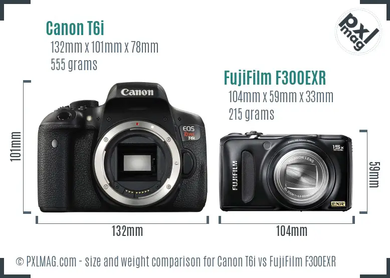 Canon T6i vs FujiFilm F300EXR size comparison Canon T6i vs FujiFilm F300EXR size comparison