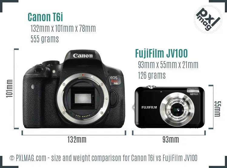 Canon T6i vs FujiFilm JV100 size comparison