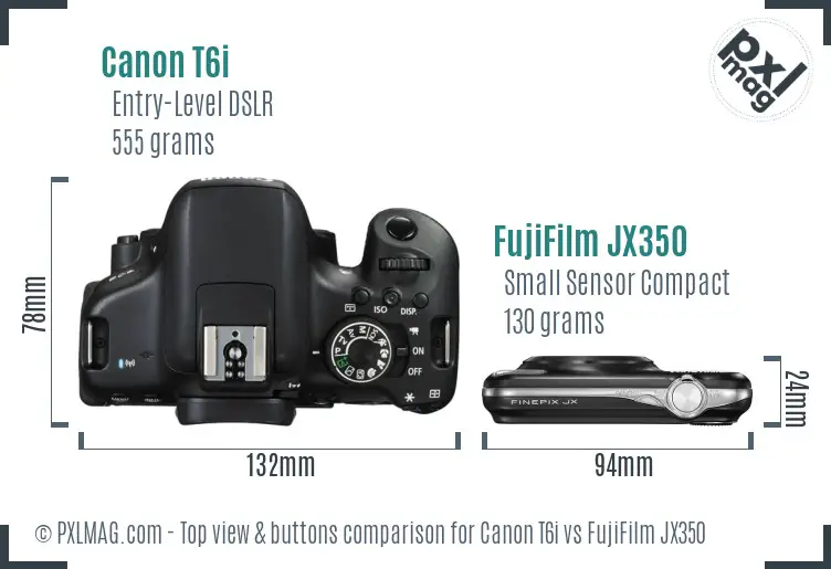 Canon T6i vs FujiFilm JX350 top view buttons comparison