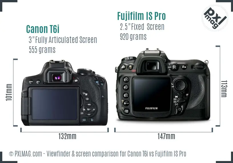 Canon T6i vs Fujifilm IS Pro Screen and Viewfinder comparison