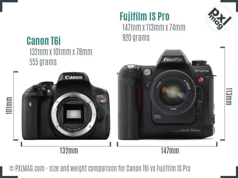 Canon T6i vs Fujifilm IS Pro size comparison