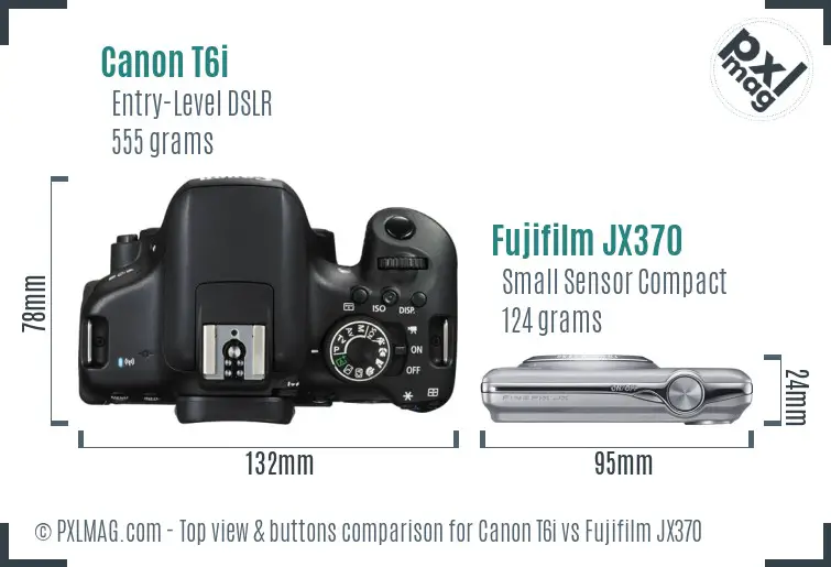 Canon T6i vs Fujifilm JX370 top view buttons comparison