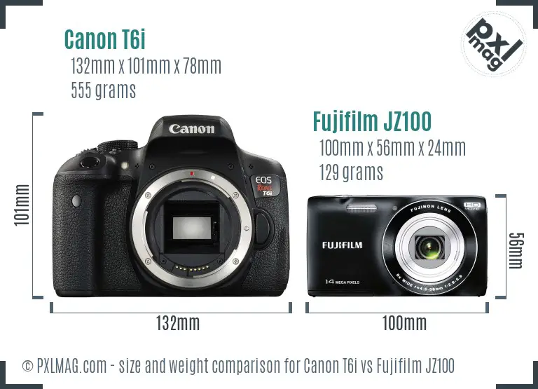 Canon T6i vs Fujifilm JZ100 size comparison