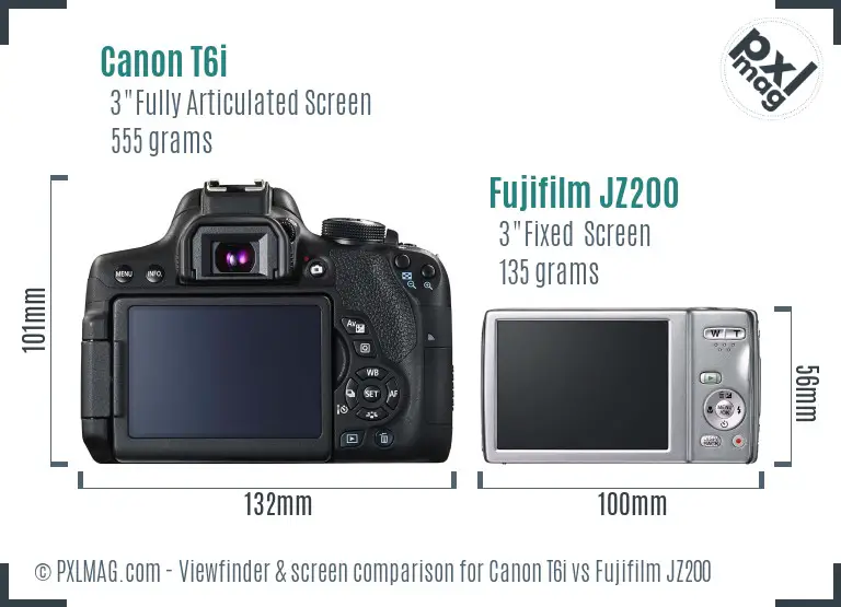 Canon T6i vs Fujifilm JZ200 Screen and Viewfinder comparison