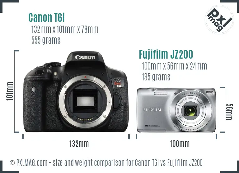 Canon T6i vs Fujifilm JZ200 size comparison