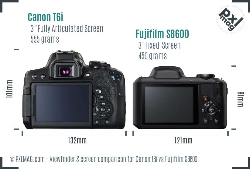 Canon T6i vs Fujifilm S8600 Screen and Viewfinder comparison