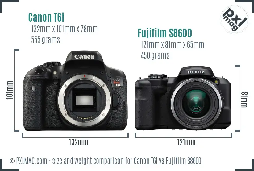 Canon T6i vs Fujifilm S8600 size comparison Canon T6i vs Fujifilm S8600 size comparison