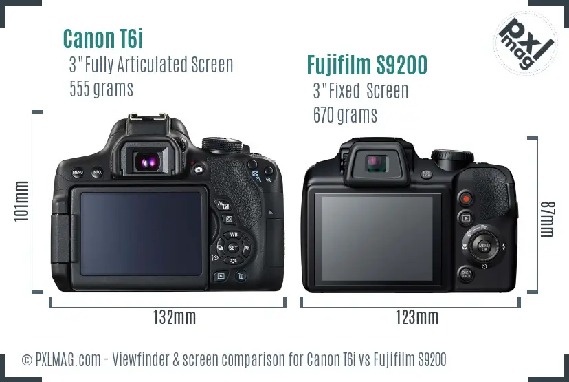 Canon T6i vs Fujifilm S9200 Screen and Viewfinder comparison