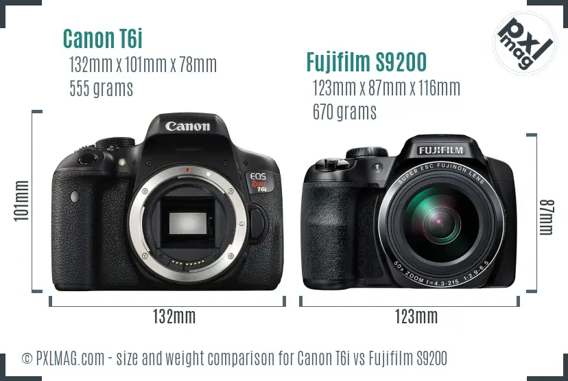 Canon T6i vs Fujifilm S9200 size comparison Canon T6i vs Fujifilm S9200 size comparison
