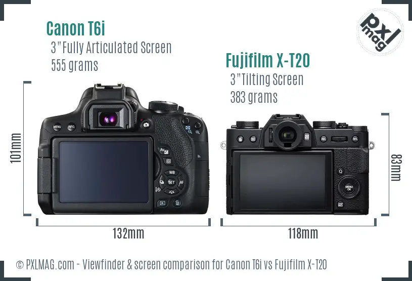 Canon T6i vs Fujifilm X-T20 Screen and Viewfinder comparison Canon T6i vs Fujifilm X-T20 Screen and Viewfinder comparison