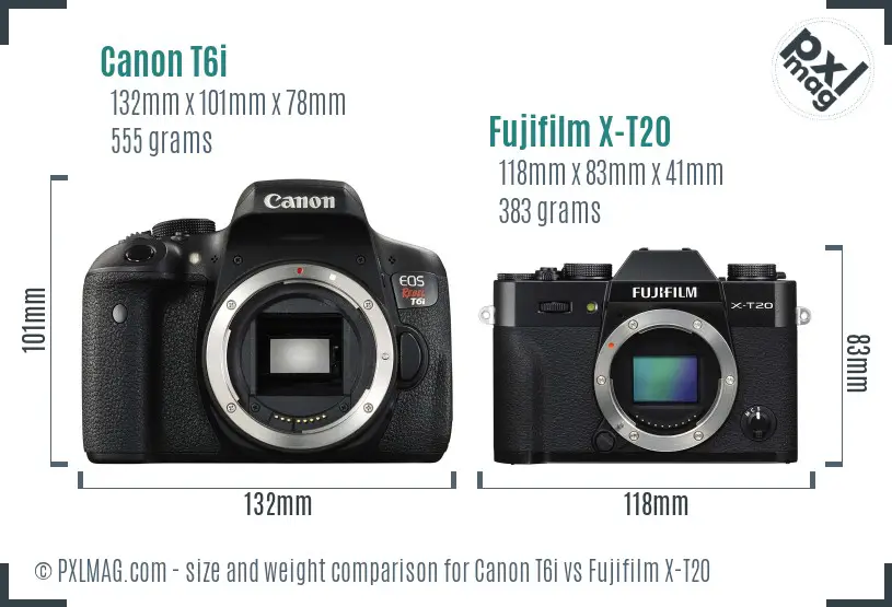 Canon T6i vs Fujifilm X-T20 size comparison Canon T6i vs Fujifilm X-T20 size comparison