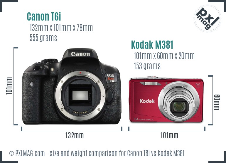 Canon T6i vs Kodak M381 size comparison