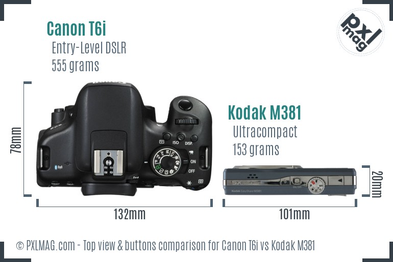 Canon T6i vs Kodak M381 top view buttons comparison
