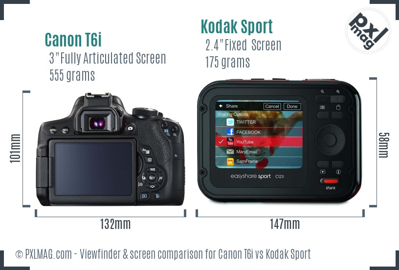 Canon T6i vs Kodak Sport Screen and Viewfinder comparison