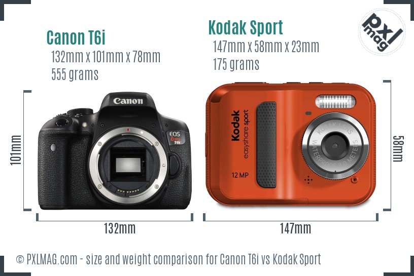 Canon T6i vs Kodak Sport size comparison
