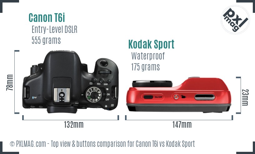 Canon T6i vs Kodak Sport top view buttons comparison