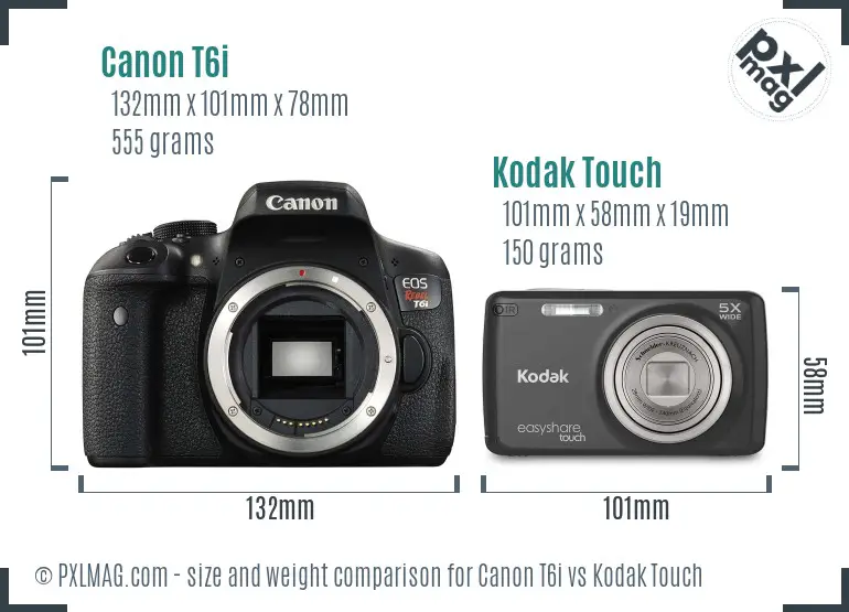 Canon T6i vs Kodak Touch size comparison