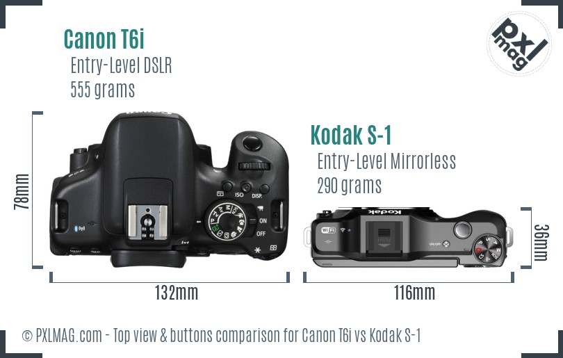 Canon T6i vs Kodak S-1 top view buttons comparison