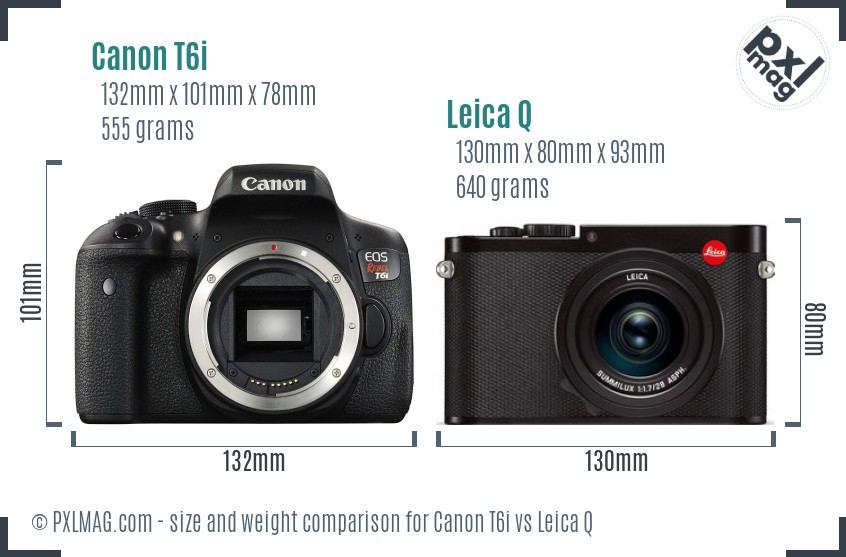 Canon T6i vs Leica Q size comparison
