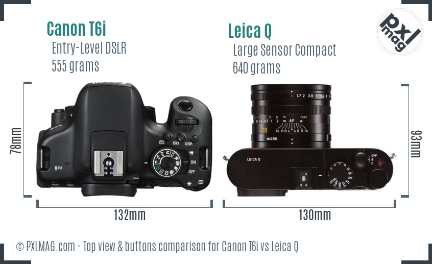Canon T6i vs Leica Q top view buttons comparison