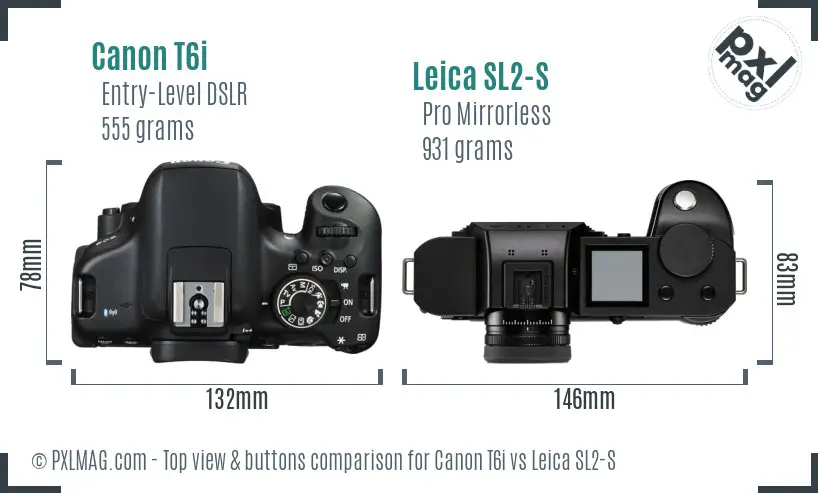 Canon T6i vs Leica SL2-S top view buttons comparison