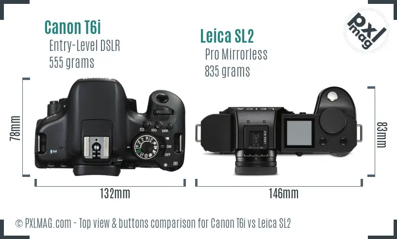 Canon T6i vs Leica SL2 top view buttons comparison Canon T6i vs Leica SL2 top view buttons comparison