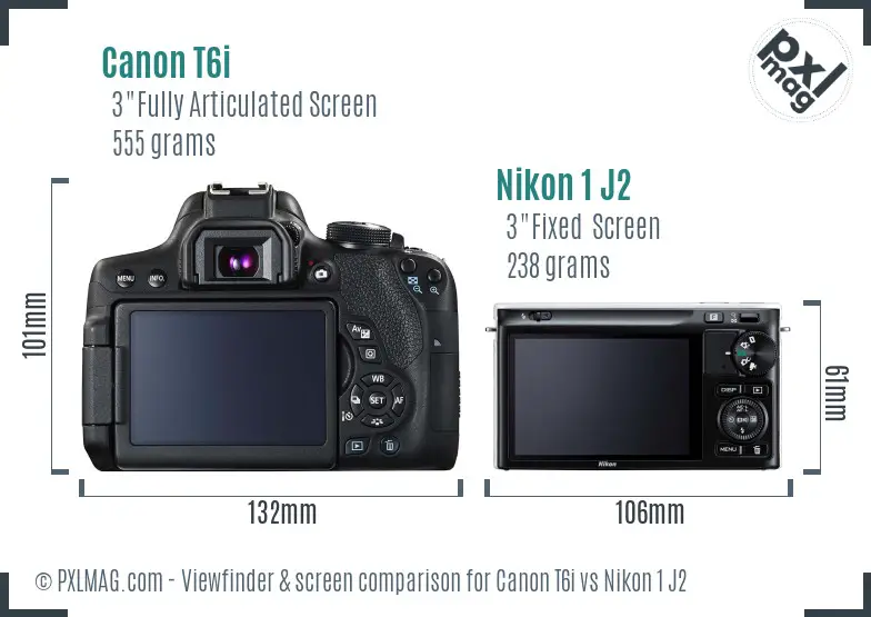 Canon T6i vs Nikon 1 J2 Screen and Viewfinder comparison