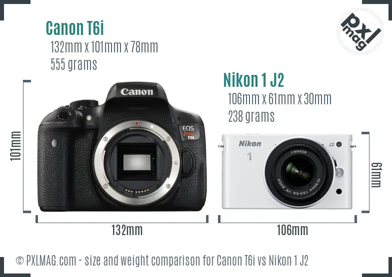 Canon T6i vs Nikon 1 J2 size comparison