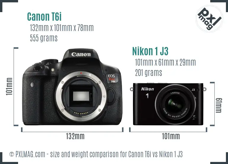 Canon T6i vs Nikon 1 J3 size comparison