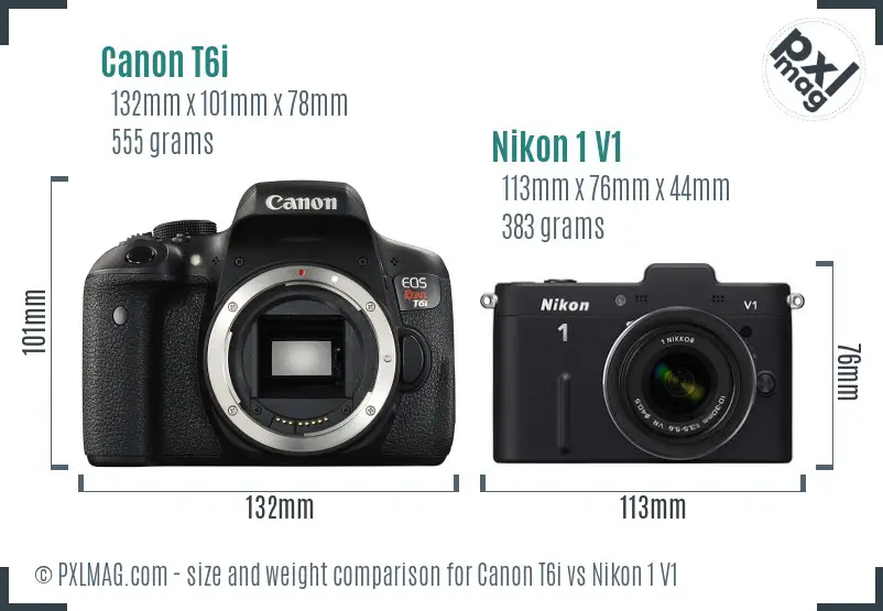 Canon T6i vs Nikon 1 V1 size comparison Canon T6i vs Nikon 1 V1 size comparison