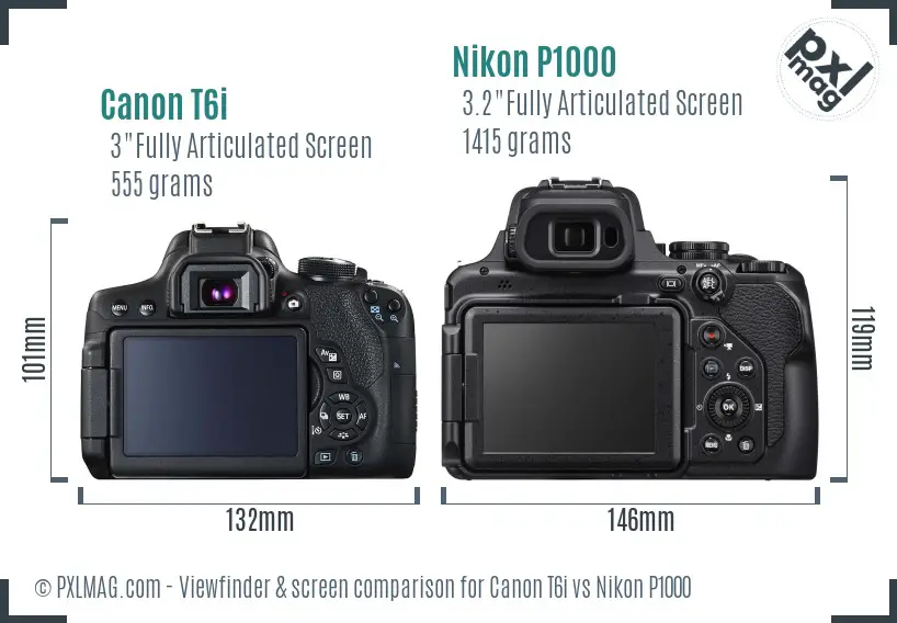 Canon T6i vs Nikon P1000 Screen and Viewfinder comparison
