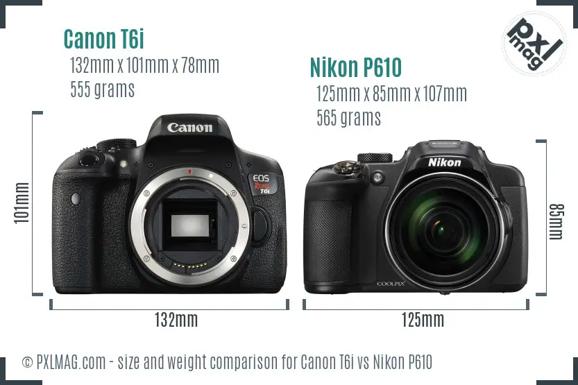 Canon T6i vs Nikon P610 size comparison Canon T6i vs Nikon P610 size comparison