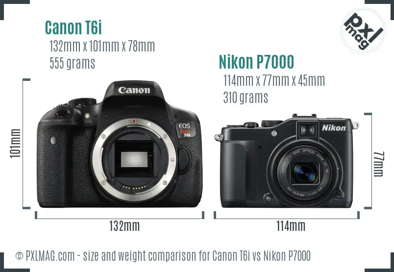 Canon T6i vs Nikon P7000 size comparison Canon T6i vs Nikon P7000 size comparison