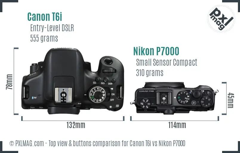 Canon T6i vs Nikon P7000 top view buttons comparison Canon T6i vs Nikon P7000 top view buttons comparison