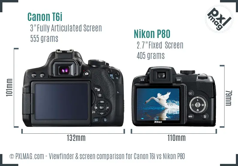 Canon T6i vs Nikon P80 Screen and Viewfinder comparison Canon T6i vs Nikon P80 Screen and Viewfinder comparison