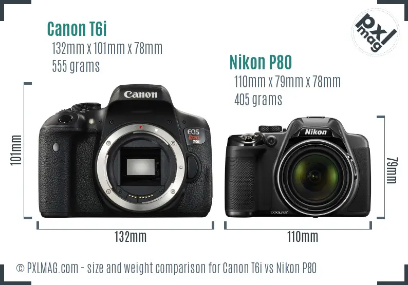 Canon T6i vs Nikon P80 size comparison Canon T6i vs Nikon P80 size comparison