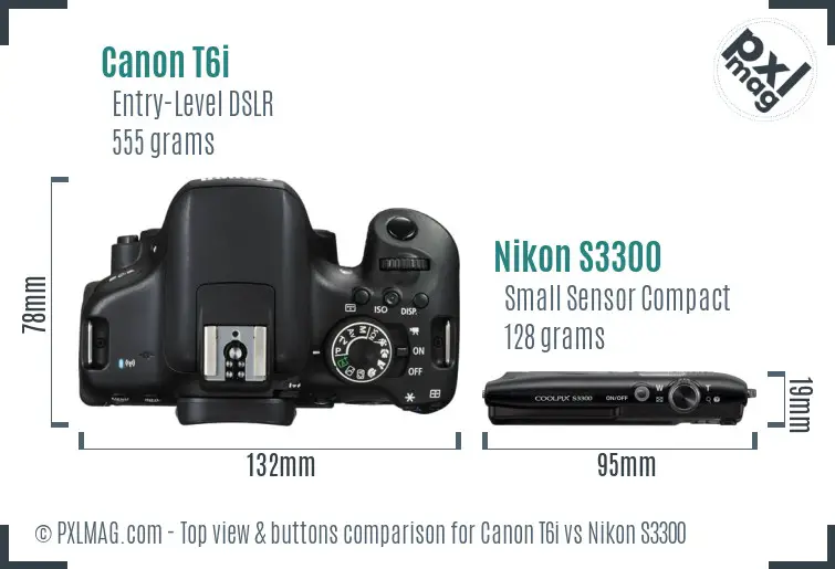Canon T6i vs Nikon S3300 top view buttons comparison Canon T6i vs Nikon S3300 top view buttons comparison