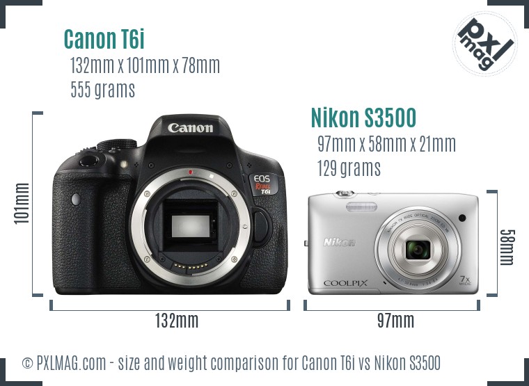 Canon T6i vs Nikon S3500 size comparison Canon T6i vs Nikon S3500 size comparison
