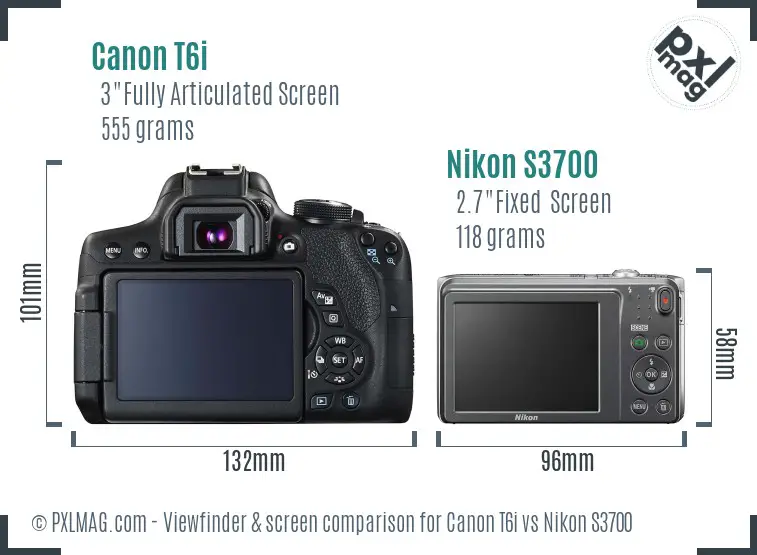 Canon T6i vs Nikon S3700 Screen and Viewfinder comparison